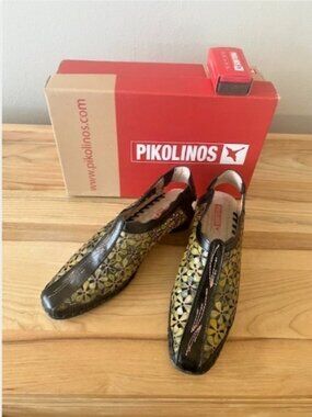 Pikolinos Romana Heeled Sandal Size 39/8-8.5  Laser Cut Leather Slingback Shoes